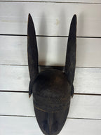 Vintage Hand Carved African Tribal Mask with Large Horns