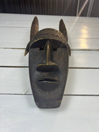 Vintage Hand Carved African Tribal Mask with Large Horns