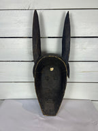 Vintage Hand Carved African Tribal Mask with Large Horns