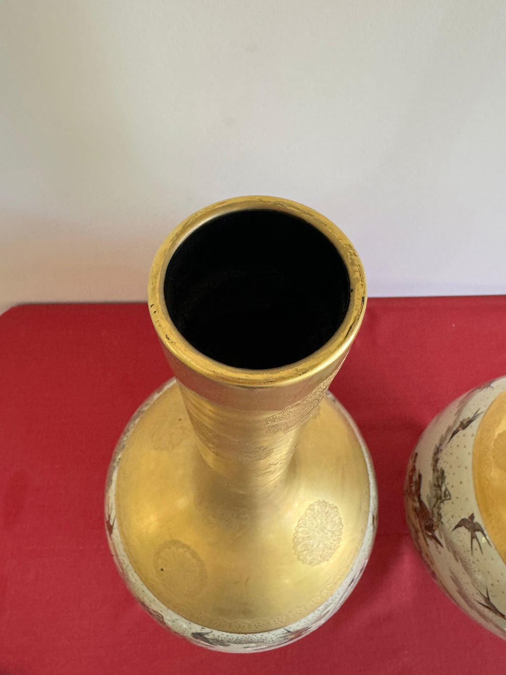 1990s Vintage Japanese Kutani Porcelain Tall Vases - Set of 2, Signed by Artist