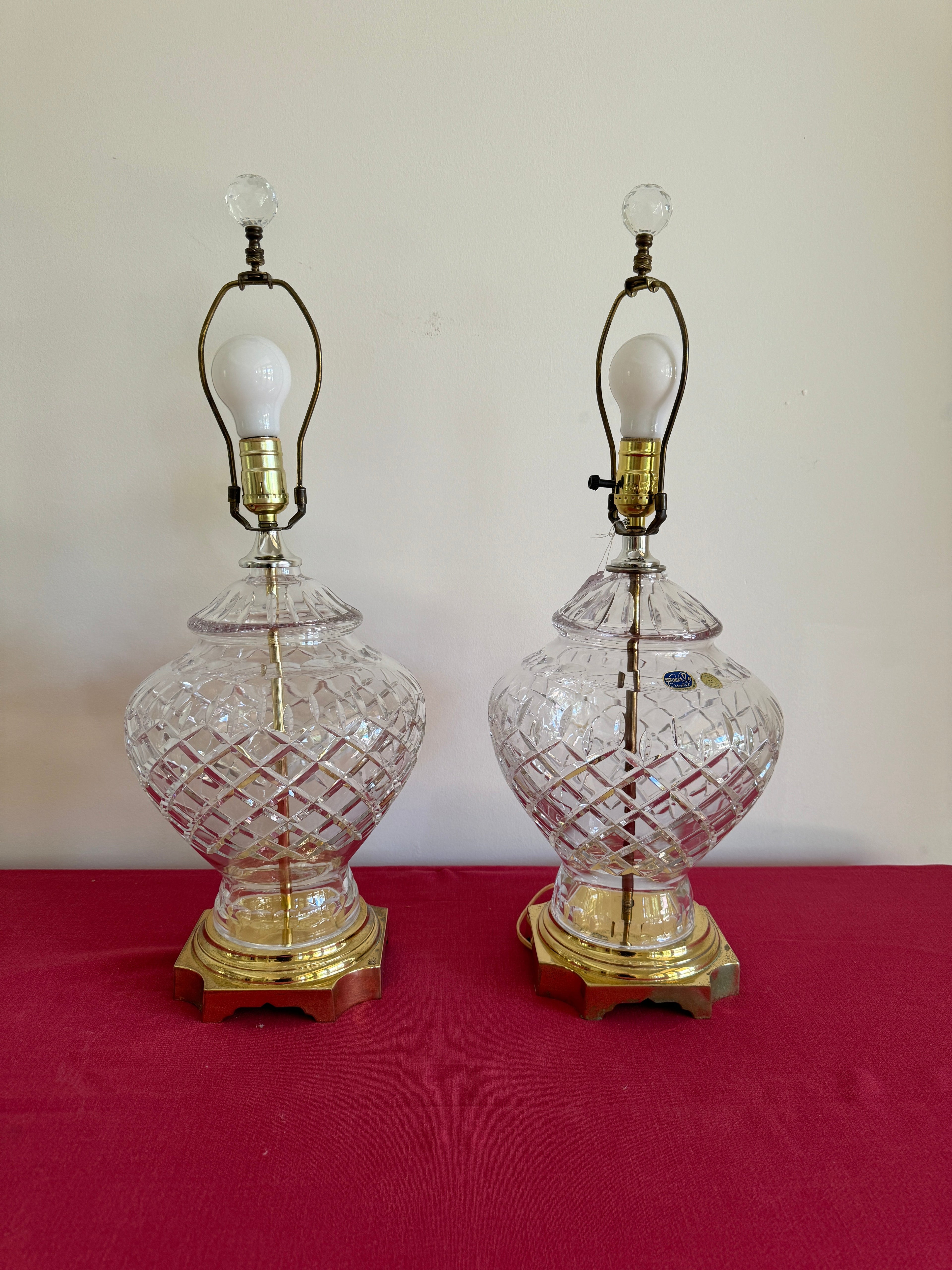 1990s Vintage Bohemia Crystal Table Lamps - Set of Two