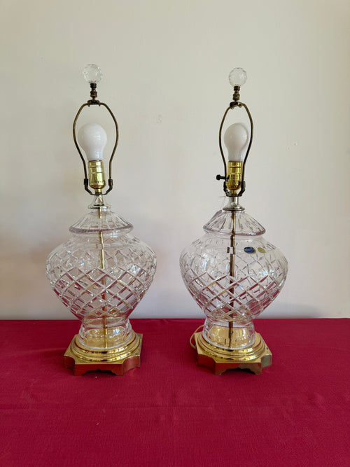 1990s Vintage Bohemia Crystal Table Lamps - Set of Two