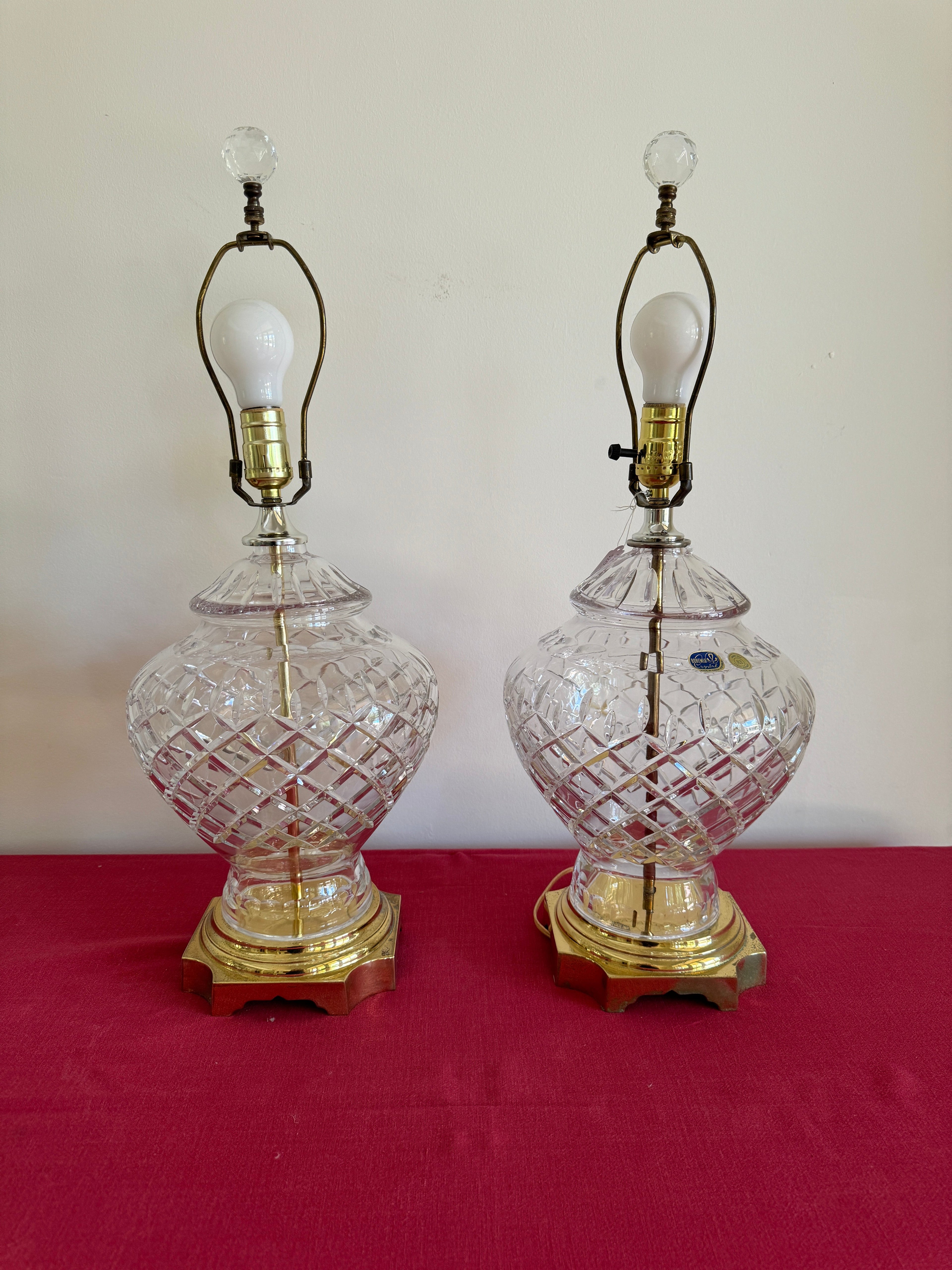 1990s Vintage Bohemia Crystal Table Lamps - Set of Two