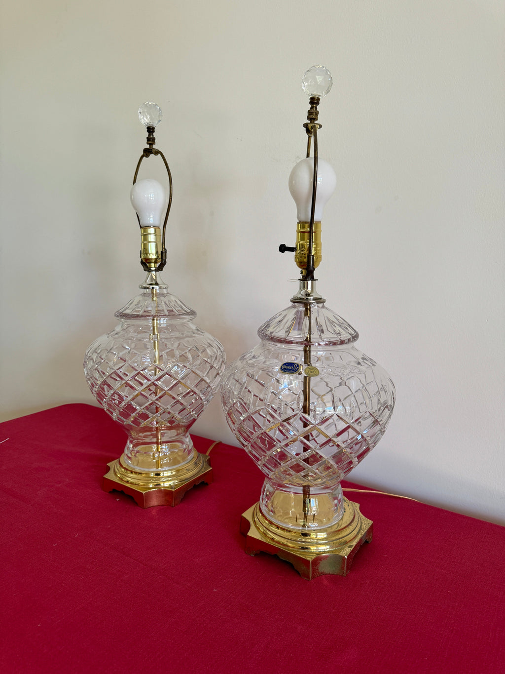 1990s Vintage Bohemia Crystal Table Lamps - Set of Two