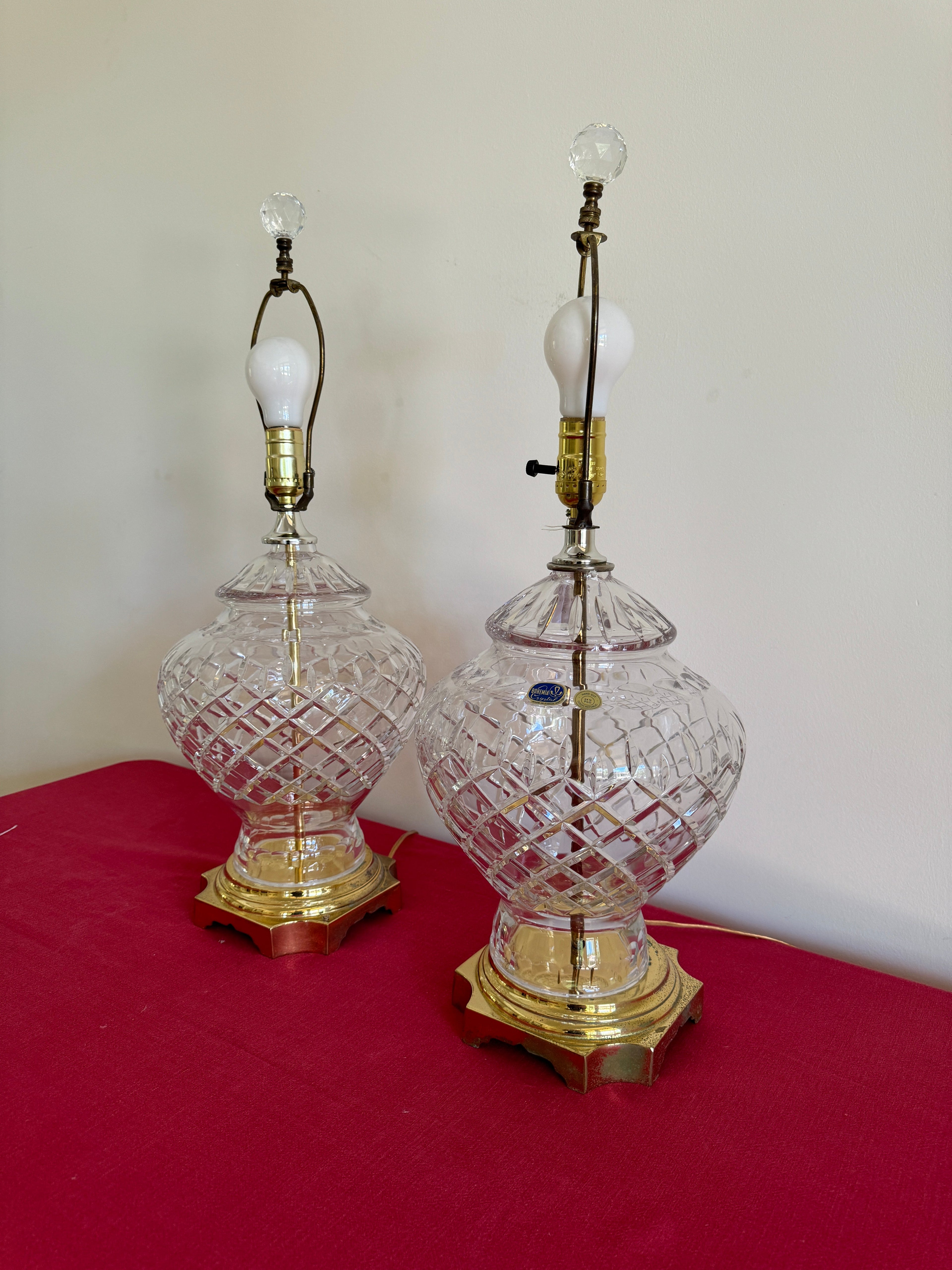 1990s Vintage Bohemia Crystal Table Lamps - Set of Two