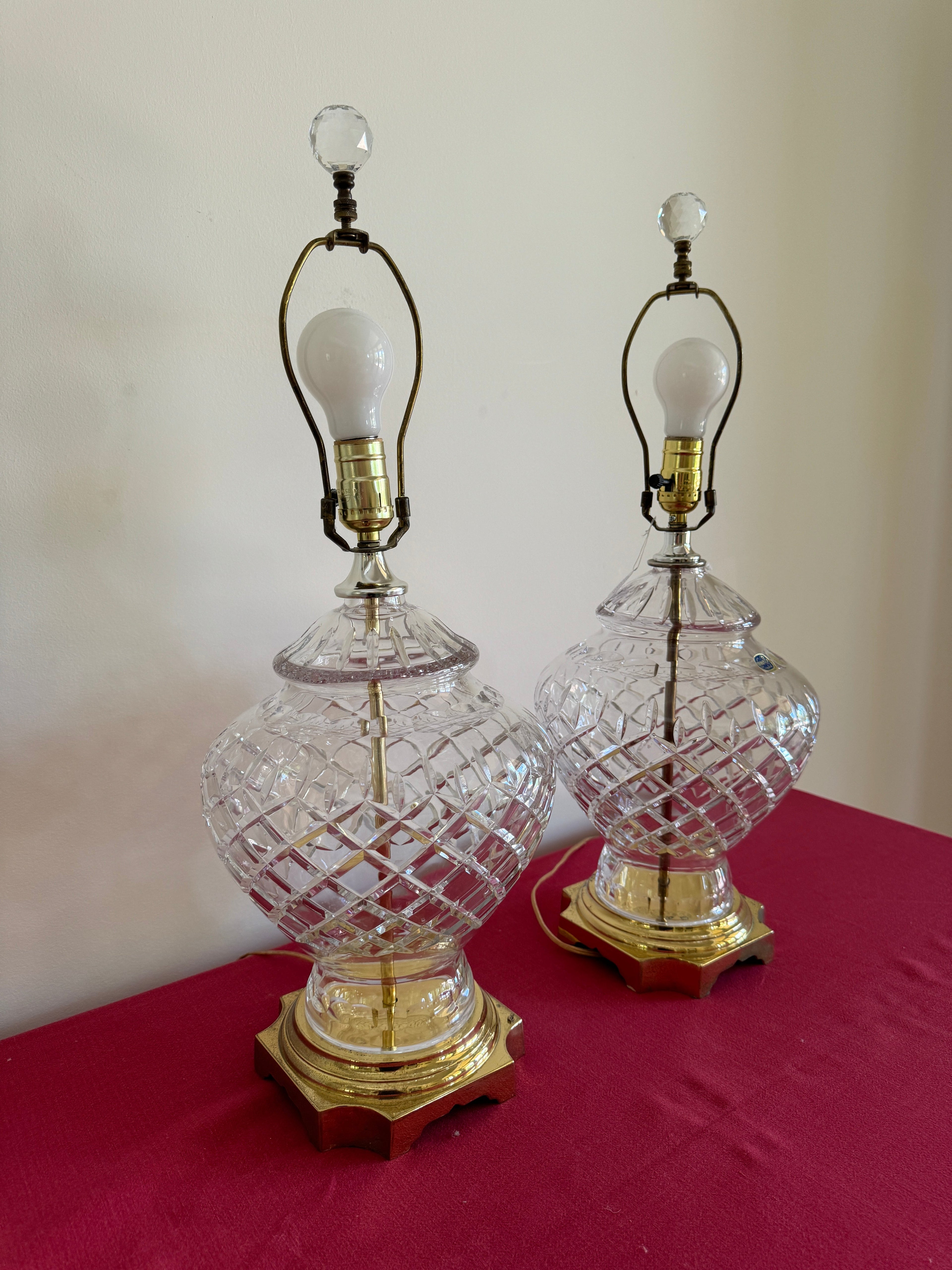 1990s Vintage Bohemia Crystal Table Lamps - Set of Two