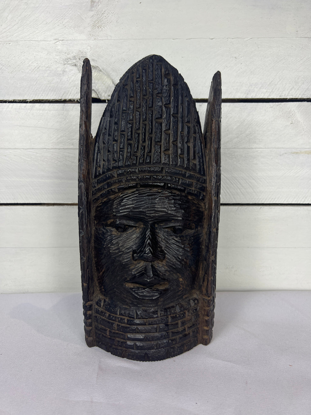 Ebony Wood Carved African Tribal Head Sculpture