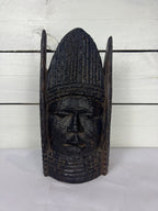 Ebony Wood Carved African Tribal Head Sculpture