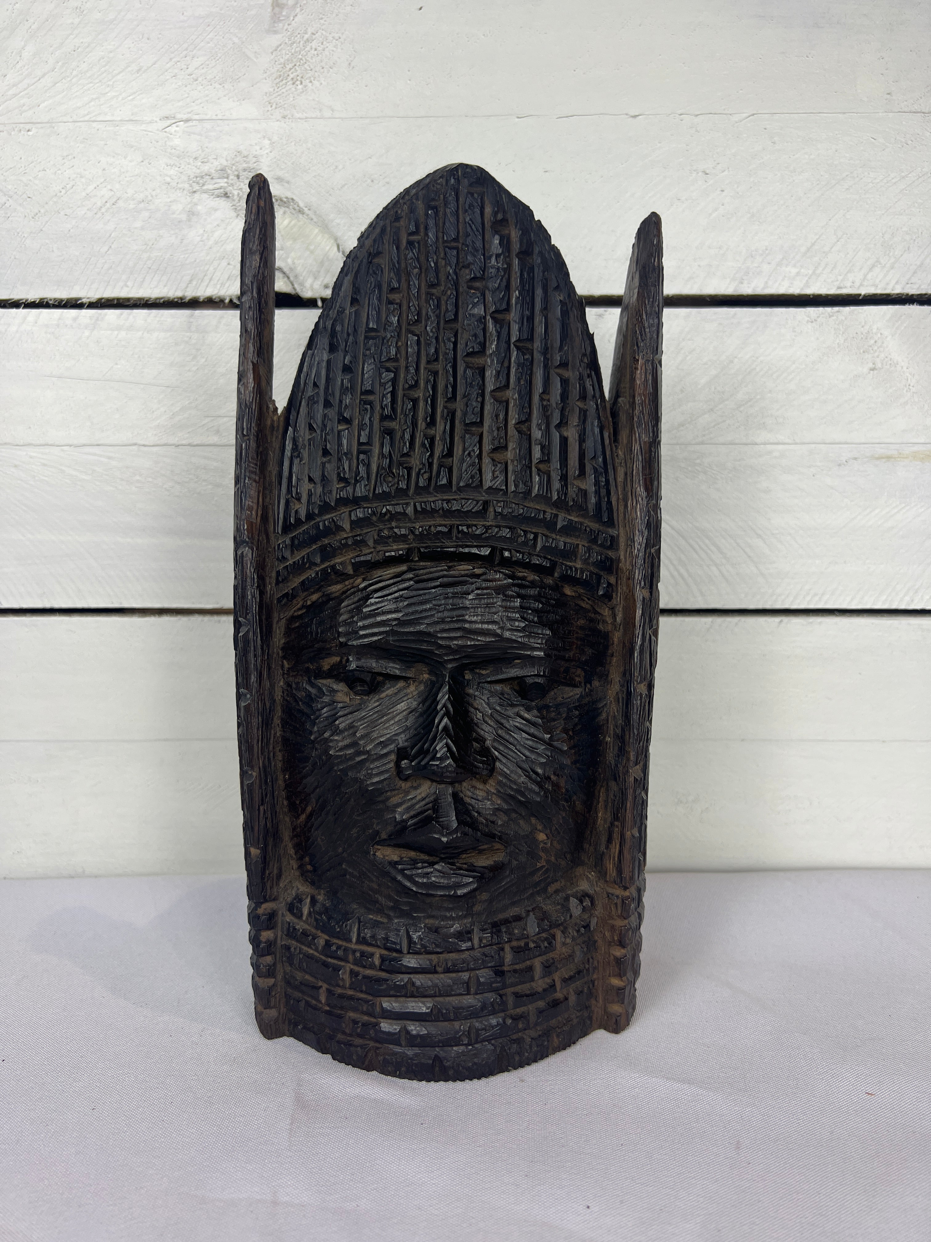 Ebony Wood Carved African Tribal Head Sculpture