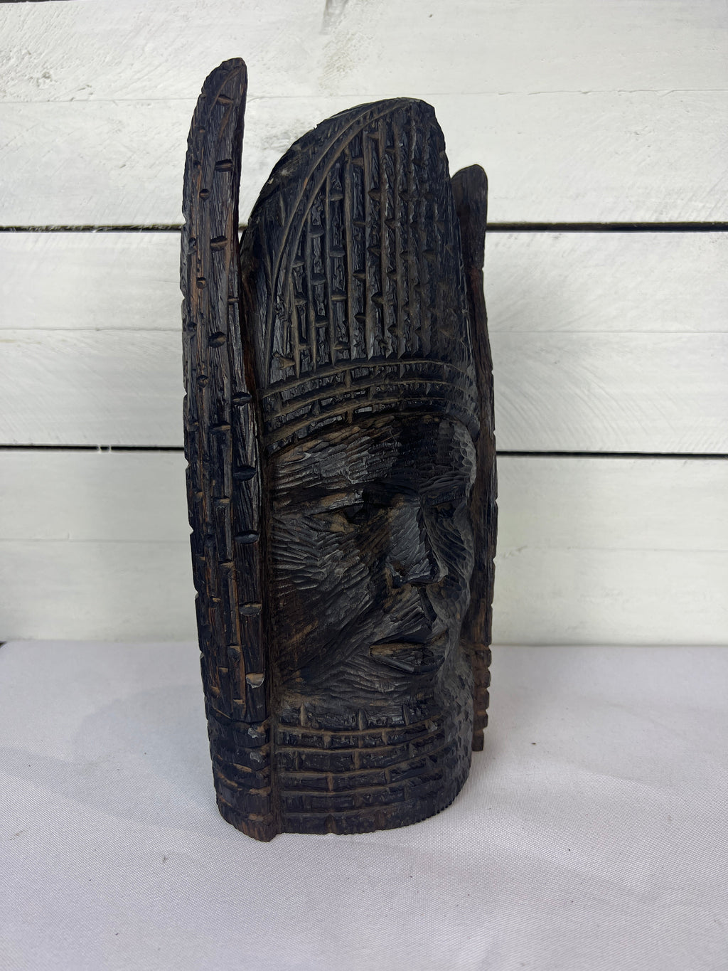 Ebony Wood Carved African Tribal Head Sculpture