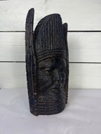 Ebony Wood Carved African Tribal Head Sculpture