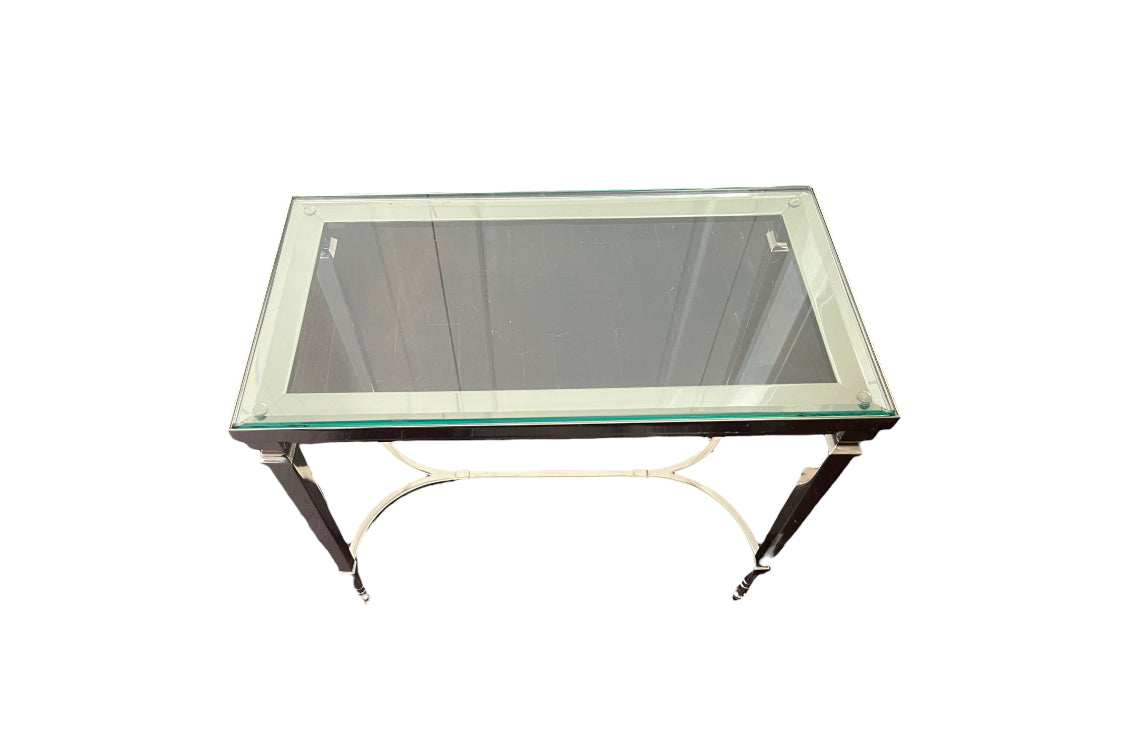 Williams Sonoma Home Metallic or Chrome & Glass Coffee Table