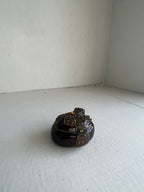 Bombay Jeweled and Enameled Metal Hinged Amber Jewelry and Trinket Box - Oval with Bow