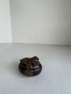 Bombay Jeweled and Enameled Metal Hinged Amber Jewelry and Trinket Box - Oval with Bow