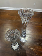 Vintage Solid Lead Crystal Pillar or Tapered Hourglass Shaped Candleholder/Candlesticks 5.25 Inch - Set of 2