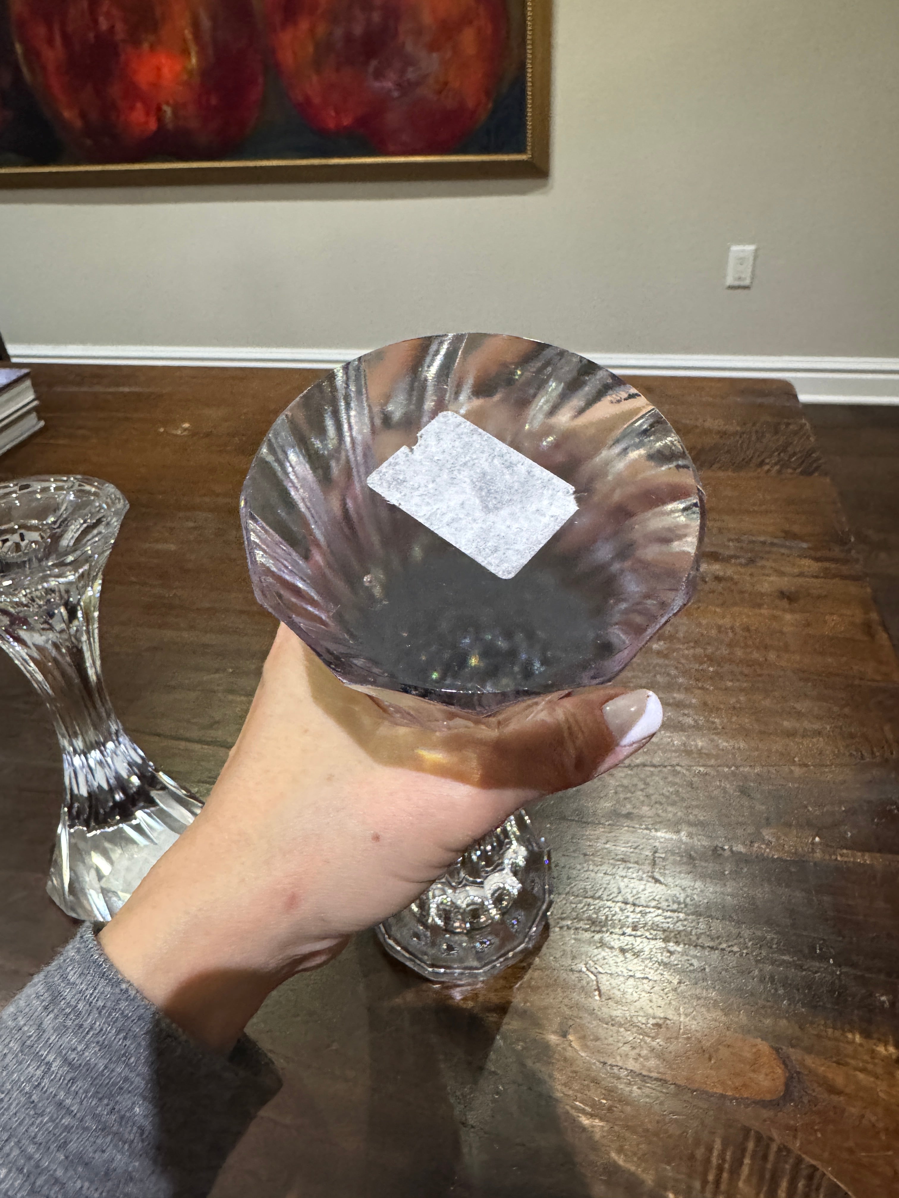 Vintage Solid Lead Crystal Pillar or Tapered Hourglass Shaped Candleholder/Candlesticks 5.25 Inch - Set of 2