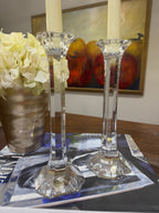 Vintage Narrow Squared Crystal Candlesticks - Set of Two
