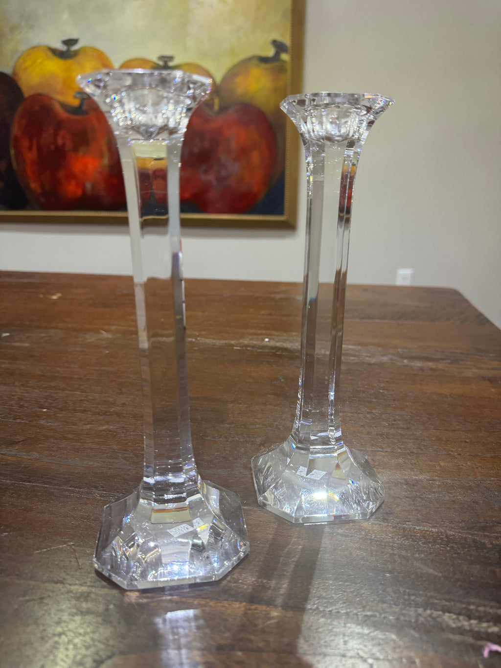 Vintage Narrow Squared Crystal Candlesticks - Set of Two
