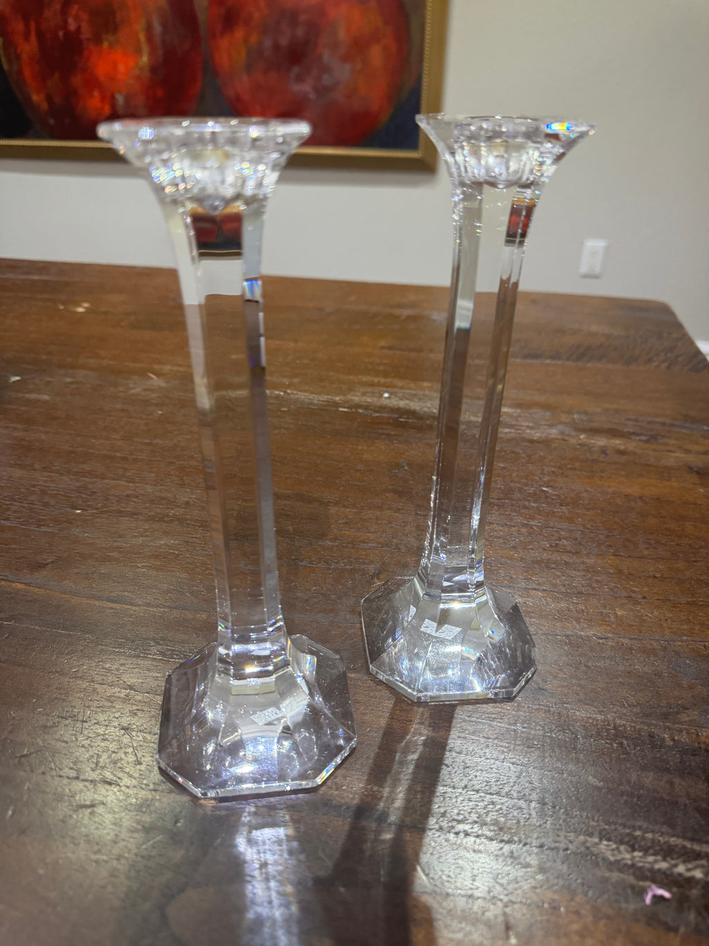 Vintage Narrow Squared Crystal Candlesticks - Set of Two