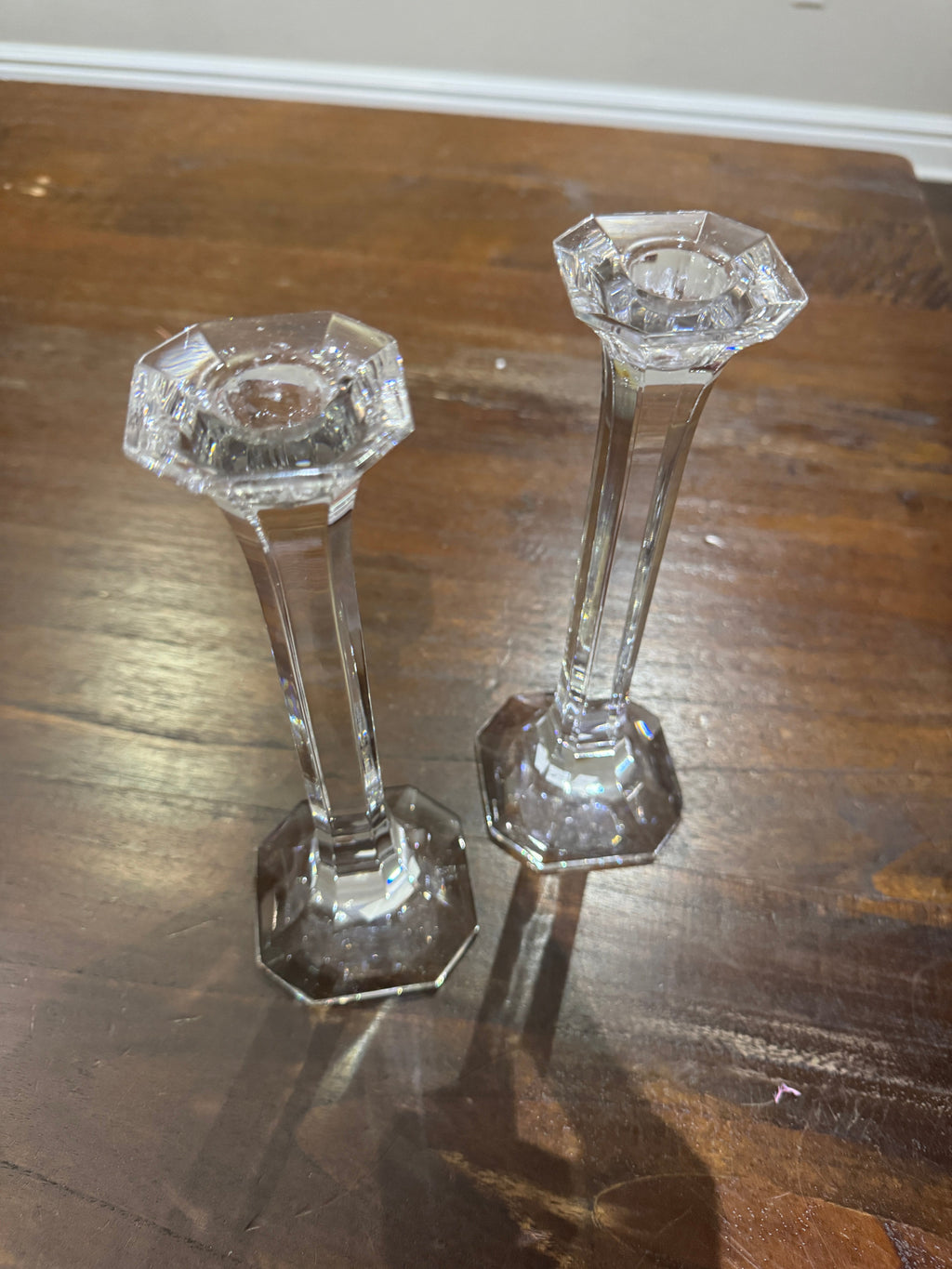 Vintage Narrow Squared Crystal Candlesticks - Set of Two