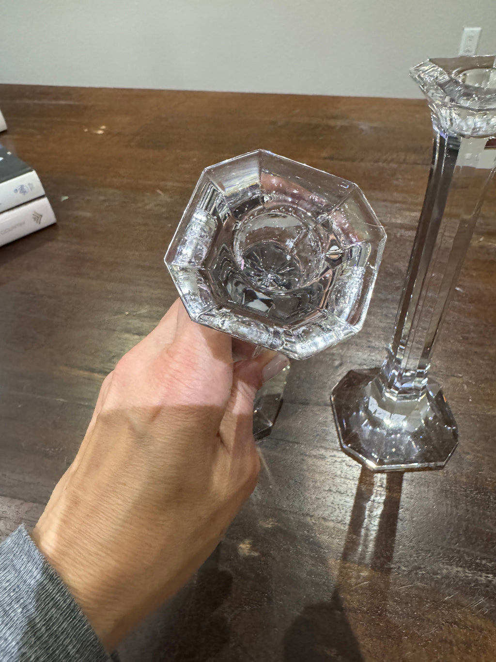 Vintage Narrow Squared Crystal Candlesticks - Set of Two