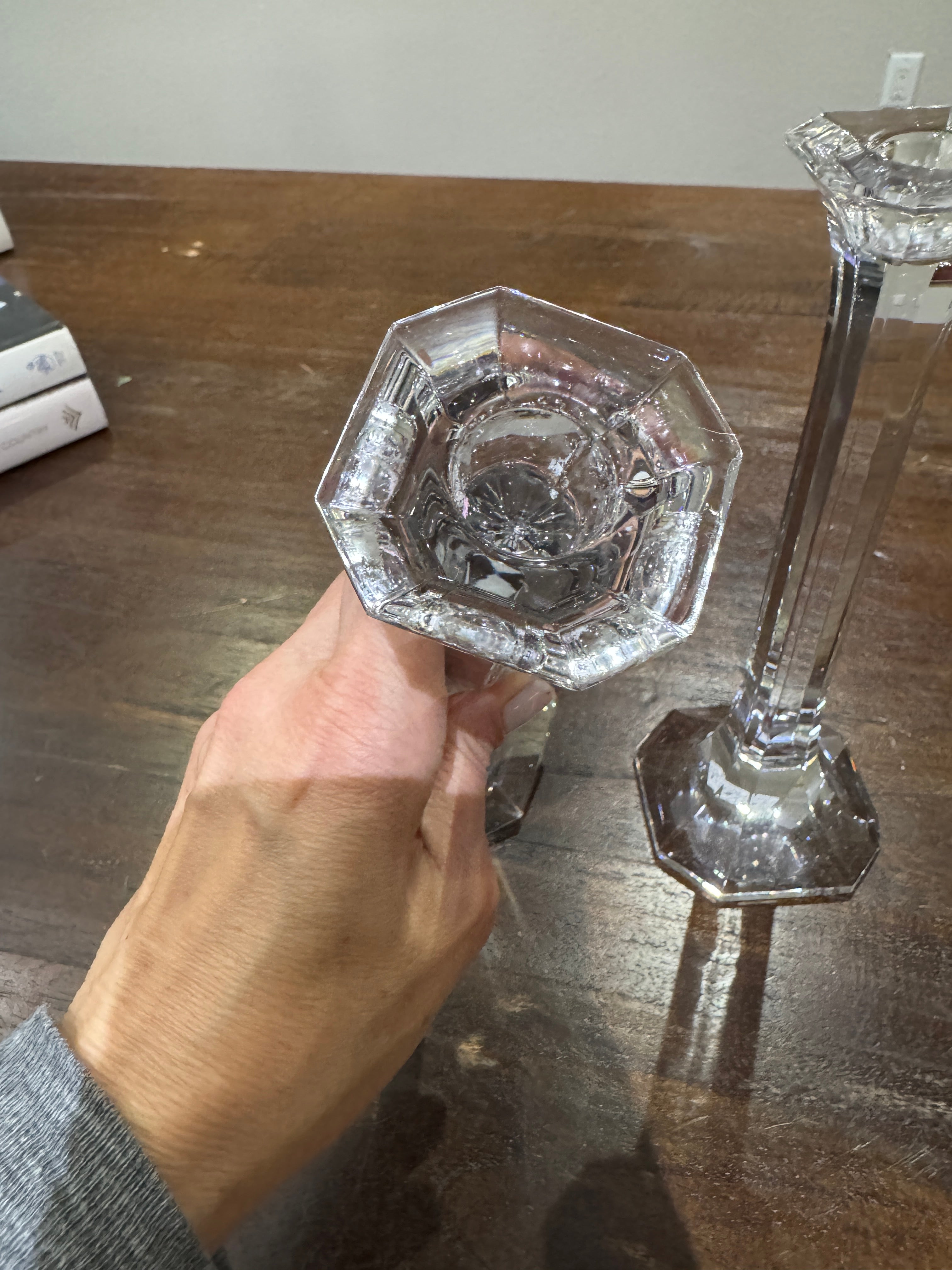 Vintage Narrow Squared Crystal Candlesticks - Set of Two