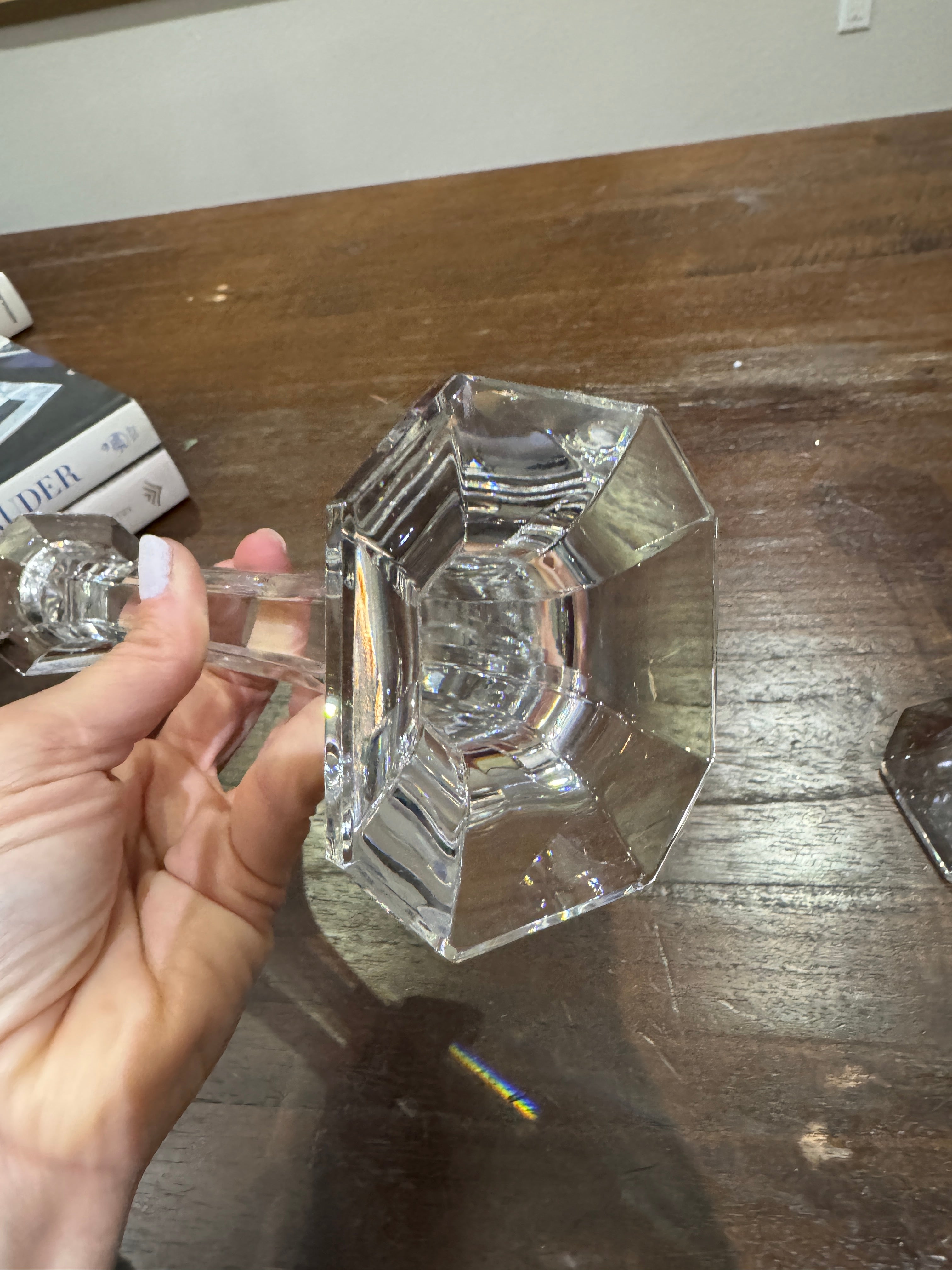 Vintage Narrow Squared Crystal Candlesticks - Set of Two