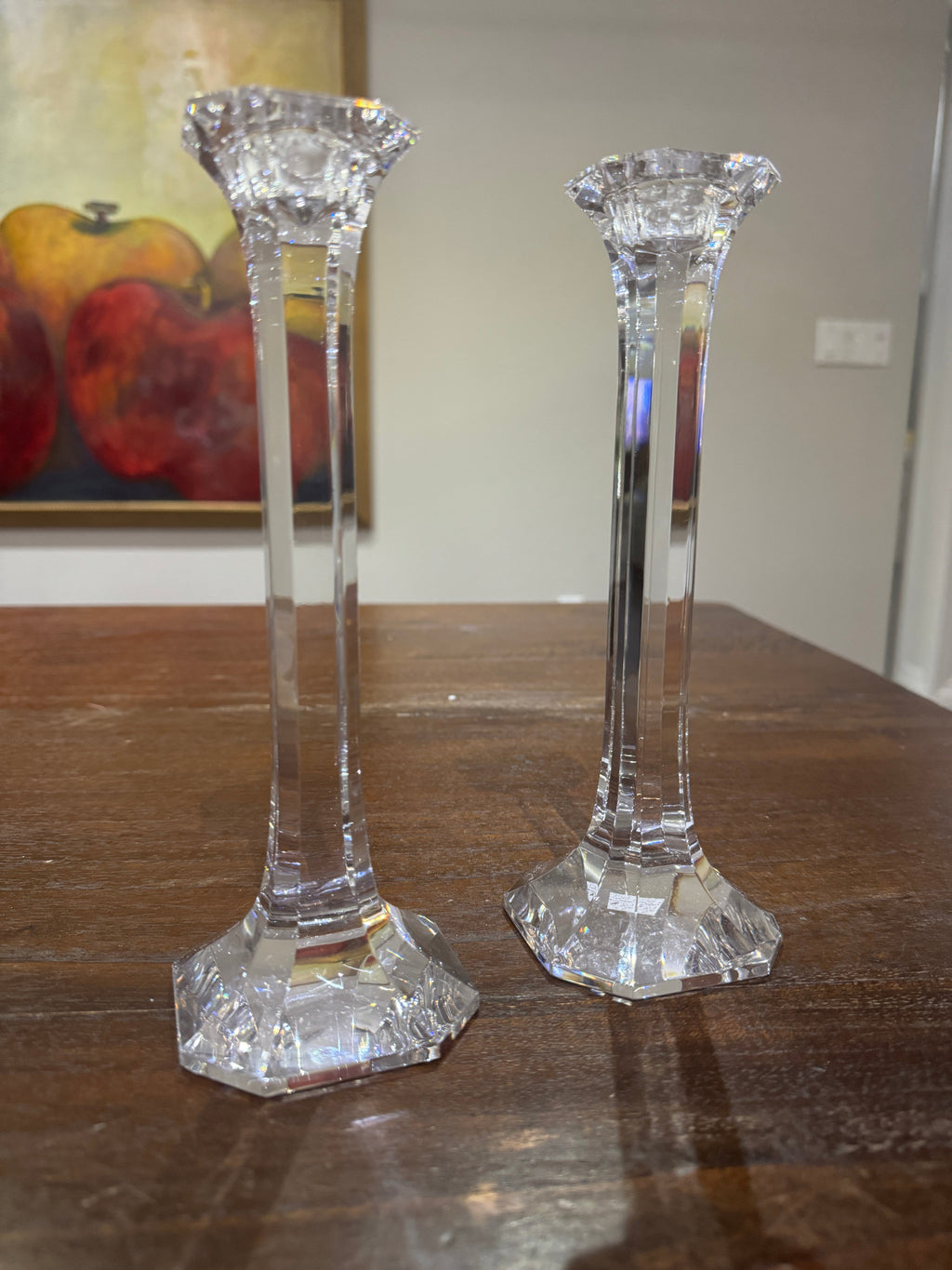 Vintage Narrow Squared Crystal Candlesticks - Set of Two