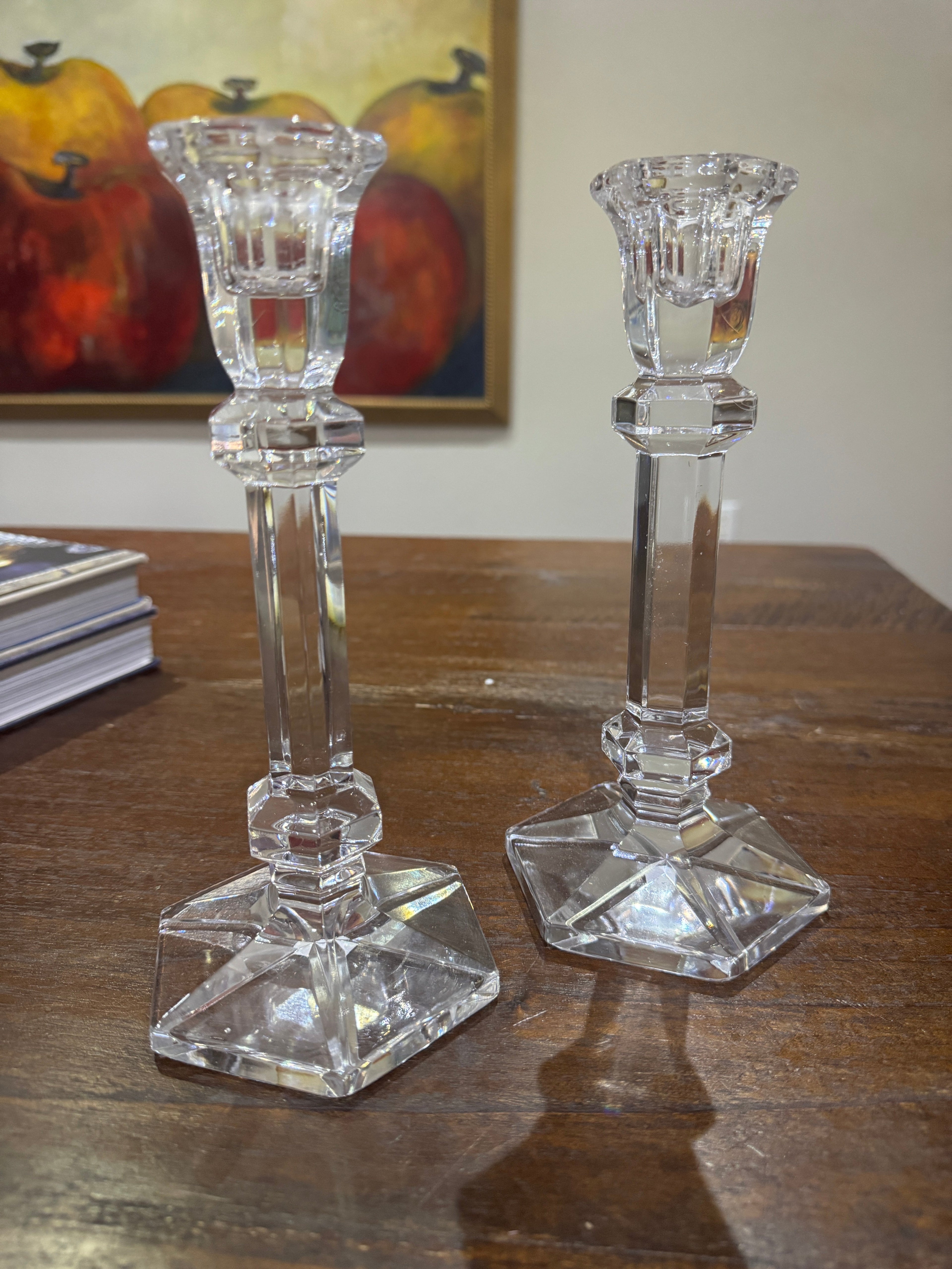 Vintage Hexagon Base Crystal Candle Sticks - Set of 2
