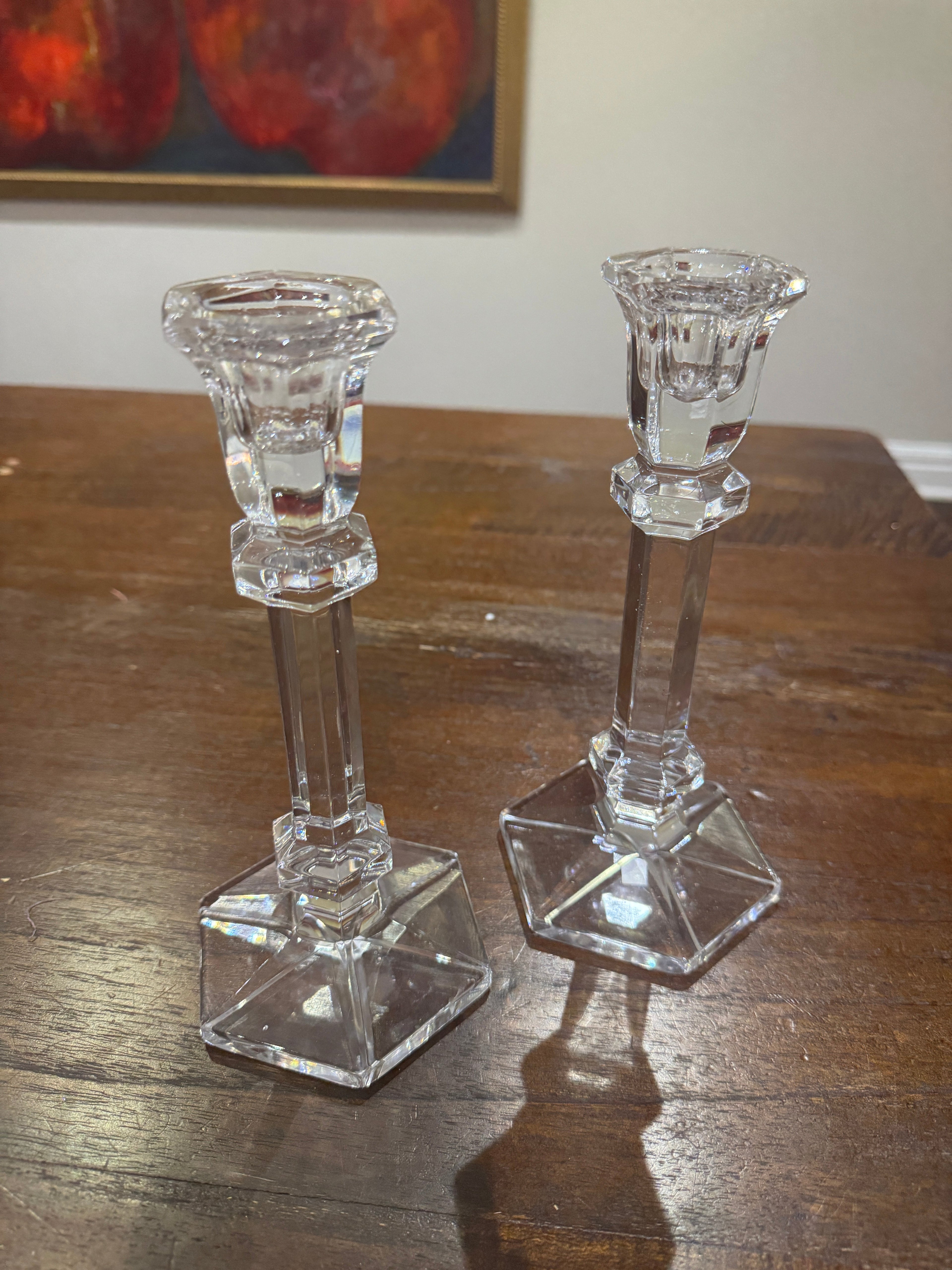 Vintage Hexagon Base Crystal Candle Sticks - Set of 2