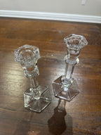 Vintage Hexagon Base Crystal Candle Sticks - Set of 2