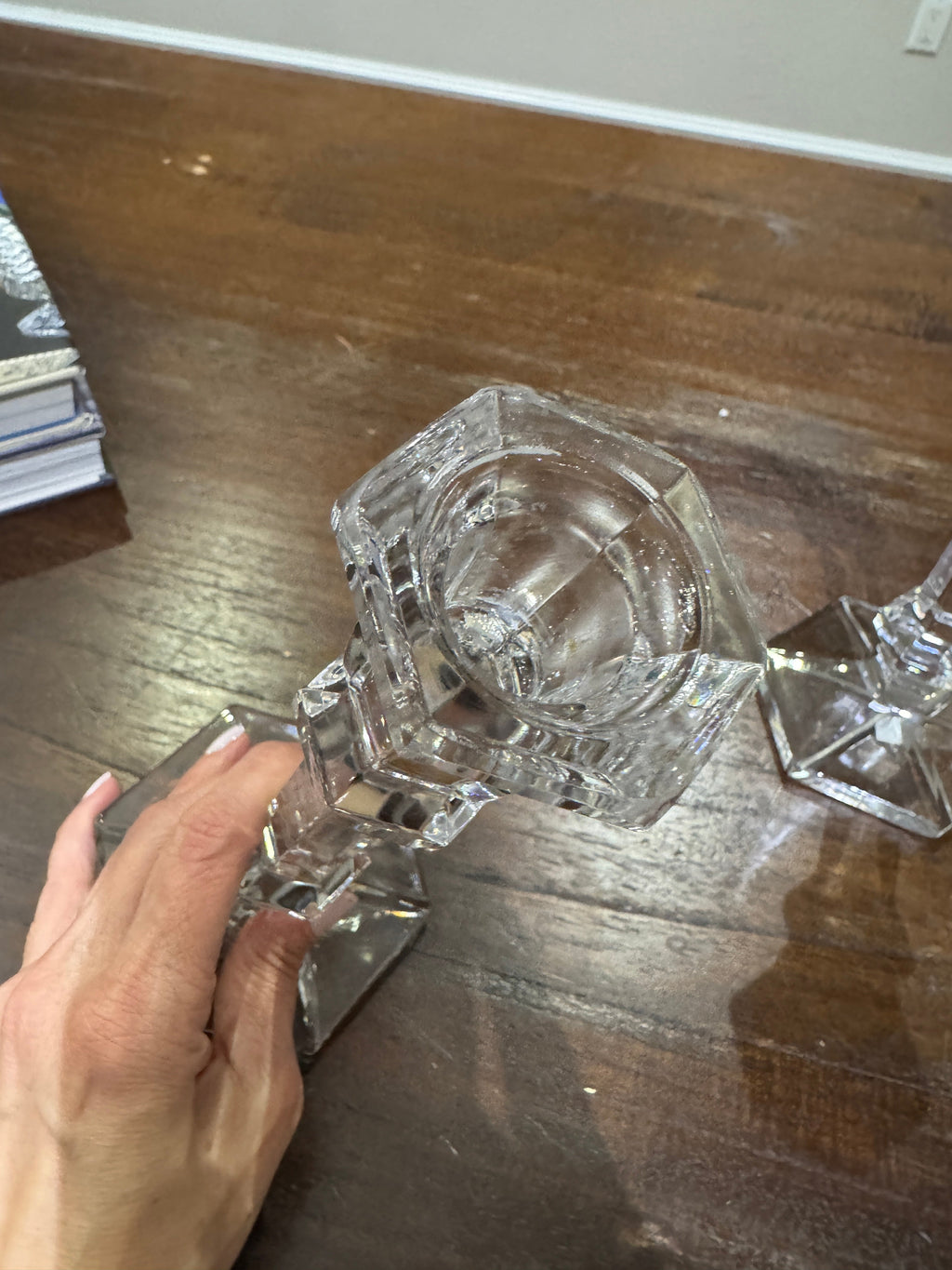 Vintage Hexagon Base Crystal Candle Sticks - Set of 2