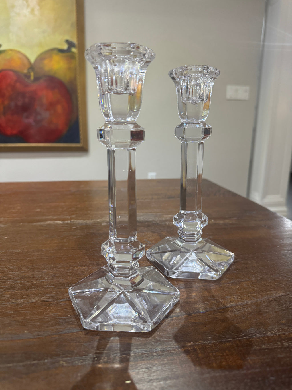Vintage Hexagon Base Crystal Candle Sticks - Set of 2