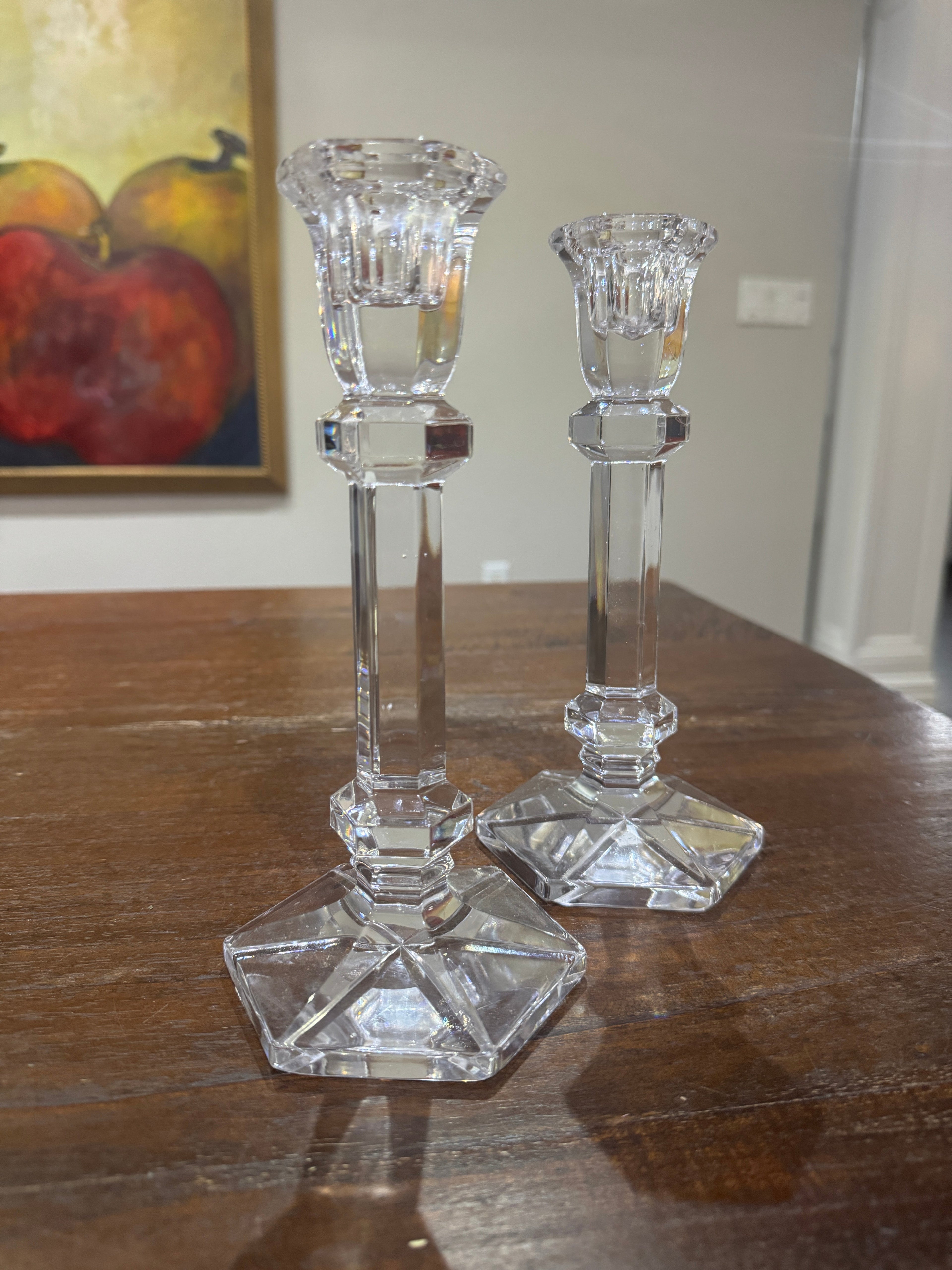 Vintage Hexagon Base Crystal Candle Sticks - Set of 2