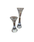 Vintage Solid Lead Crystal Pillar or Tapered Hourglass Shaped Candleholder/Candlesticks 5.25 Inch - Set of 2