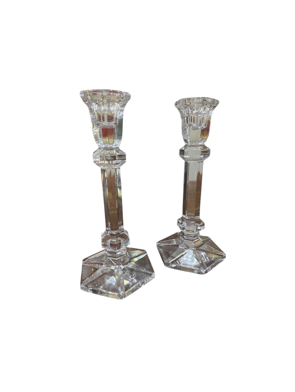 Vintage Hexagon Base Crystal Candle Sticks - Set of 2