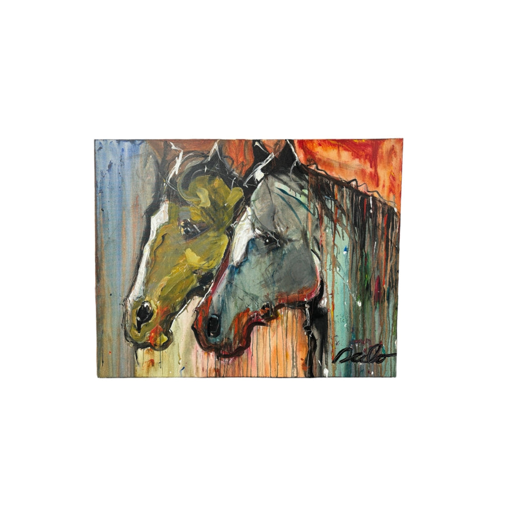 "Ellie & Sallie Mae" the Mustangs by David "Dalo" Banegas - Equestrian Horse Painting, Big Sky Chic, Modern Cowboy, Western Yellowstone