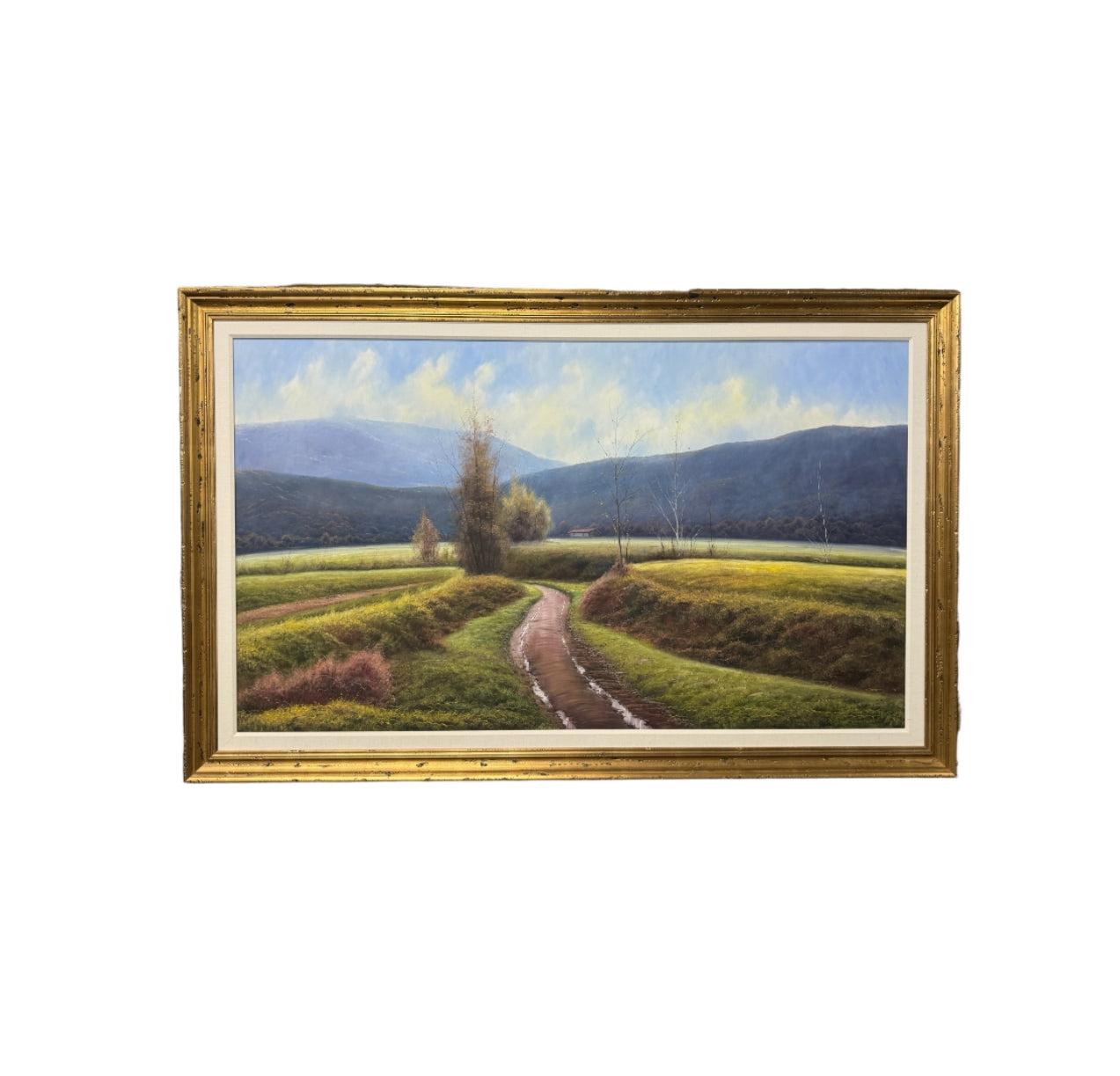 Rural Landscape by Tomas Trillo, Original Oil on Canvas Matted & Framed, 80" X 51", Signed with Certificate of Authenticity