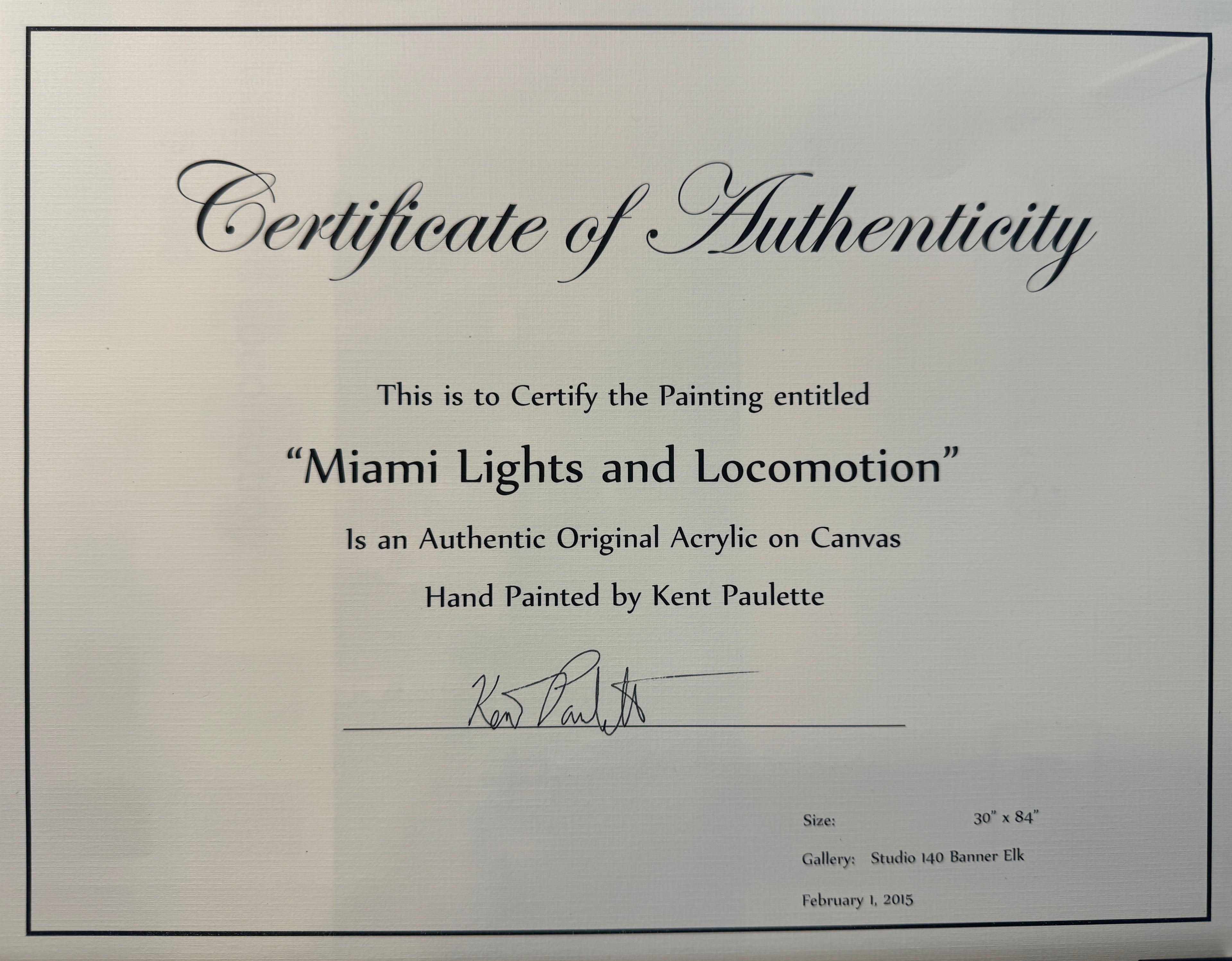 Miami Lights and Locomotion by Kent Paulette Authentic Original Acrylic on Canvas