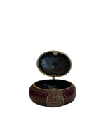 Bombay Jeweled and Enameled Metal Hinged Amber Jewelry and Trinket Box - Oval with Bow