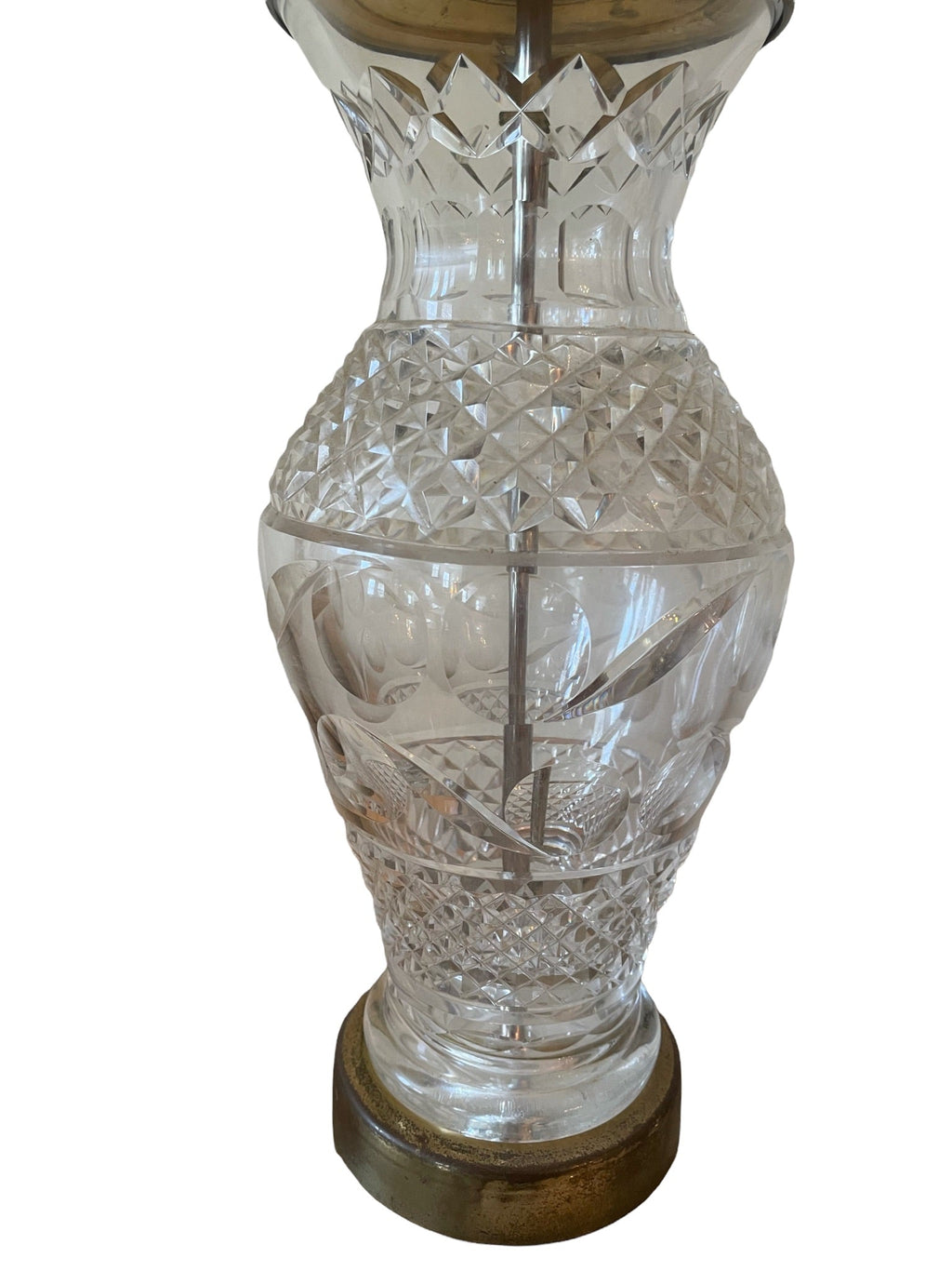 Waterford Crystal & Polished Brass Table Lamp in the Hollywood Regency Style - without shade