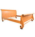 Vintage 1980s Baker Biedermeier Style Scrolled Primavera and Parcel Ebonized King Sleigh Bed