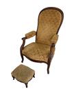 19th Century Recliner with Velvety Damask Upholstery with Footstool