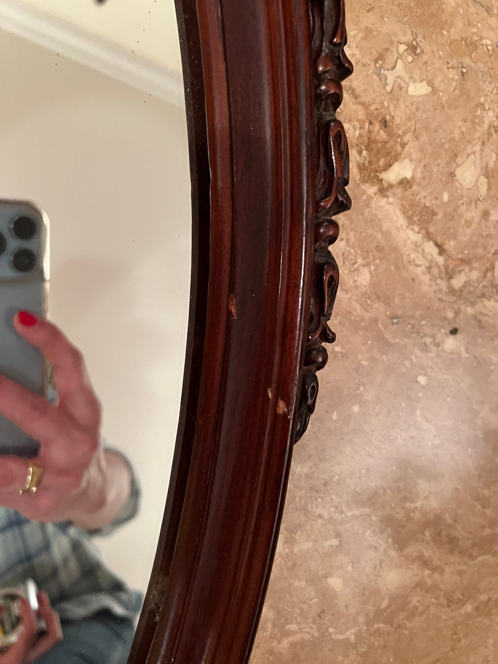 Antique Oval Mirror with Wood Frame