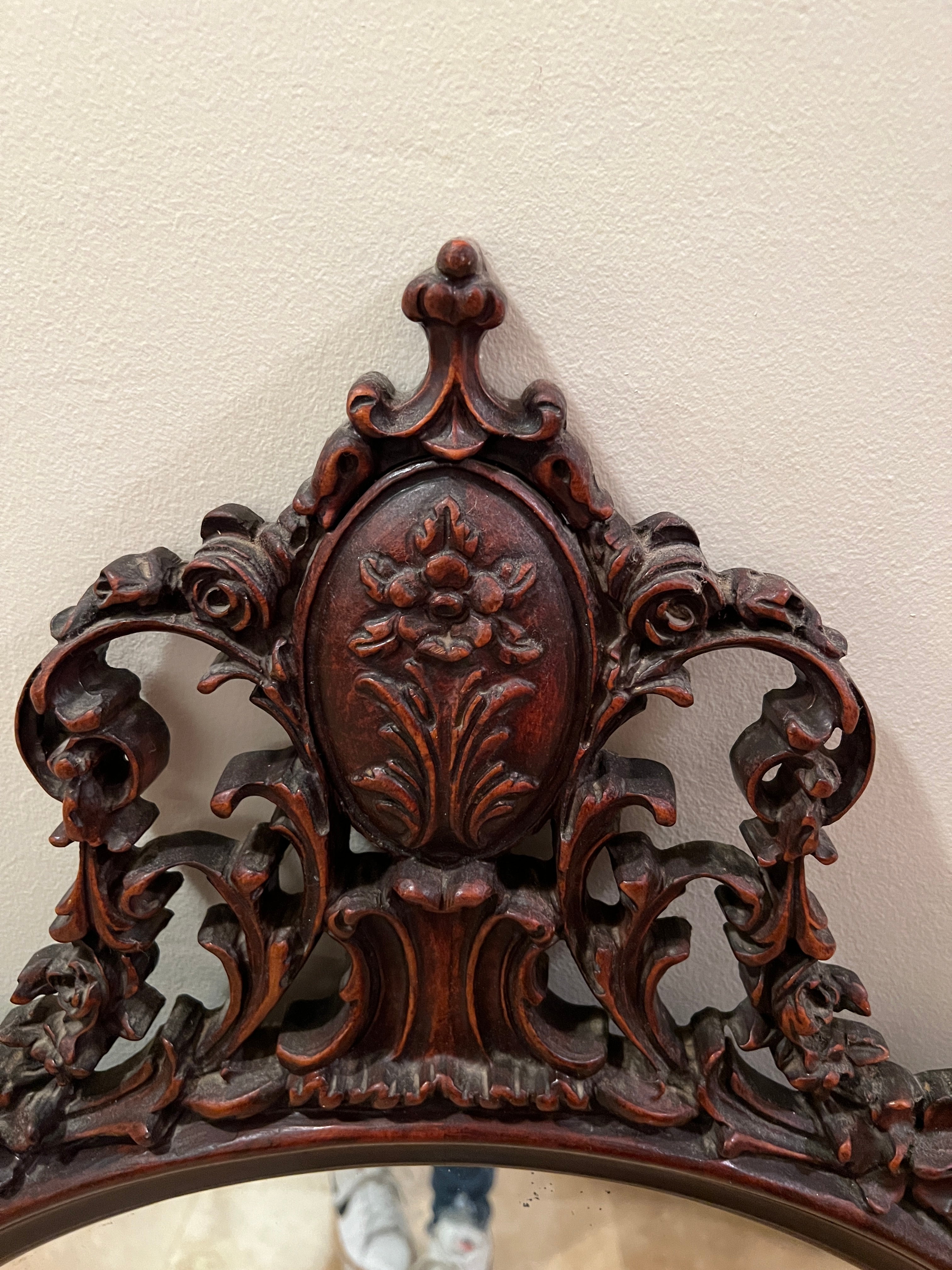 Antique Oval Mirror with Wood Frame