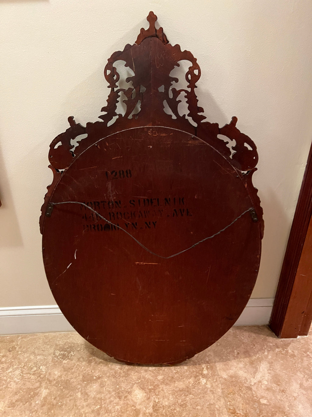 Antique Oval Mirror with Wood Frame