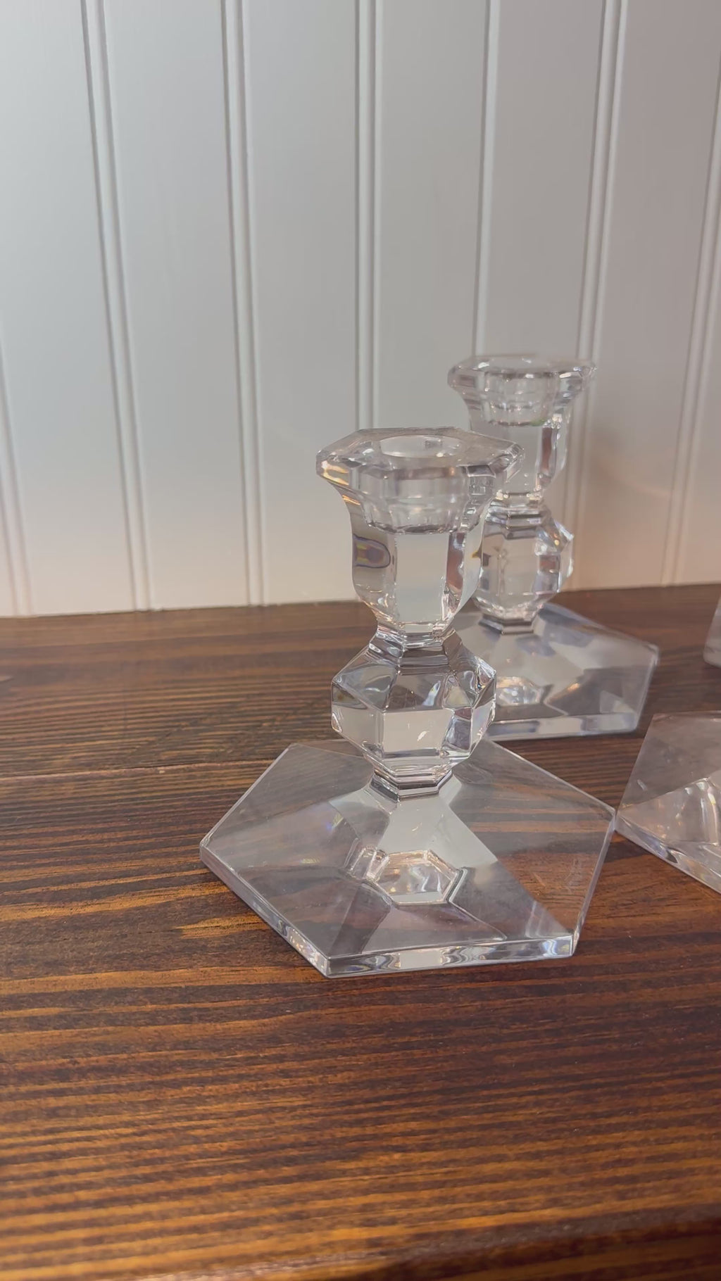 Val Saint-Lambert Signed Belgian Crystal Candlesticks, Pair, Sizes Vary, Late 20th Century