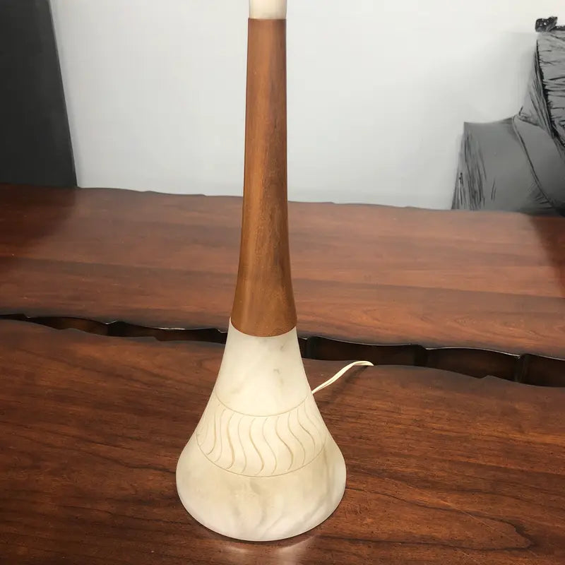 Vintage Mid-century Modern Alabaster and Wood Table Lamp