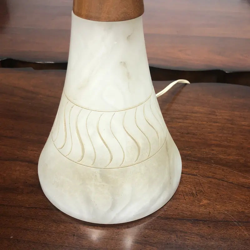 Vintage Mid-century Modern Alabaster and Wood Table Lamp
