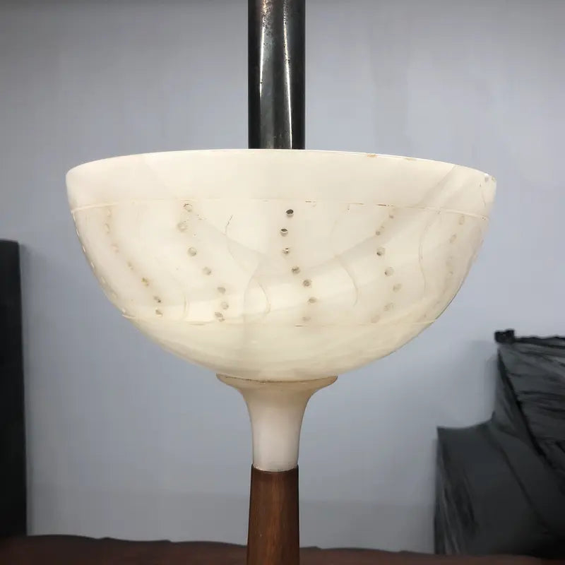 Vintage Mid-century Modern Alabaster and Wood Table Lamp